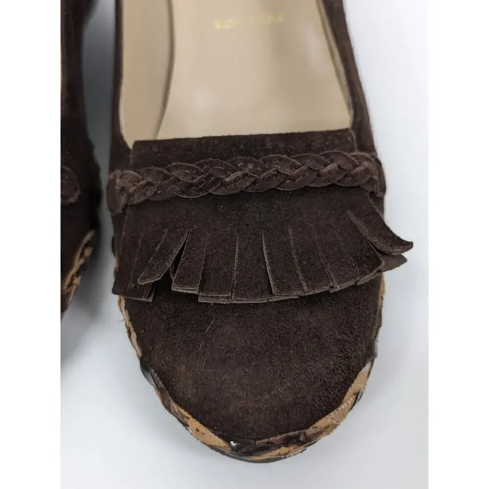 Bruno Magli Brown Suede Kiltie Wedge Heel Italy SZ 39 US 8.5 Shoe